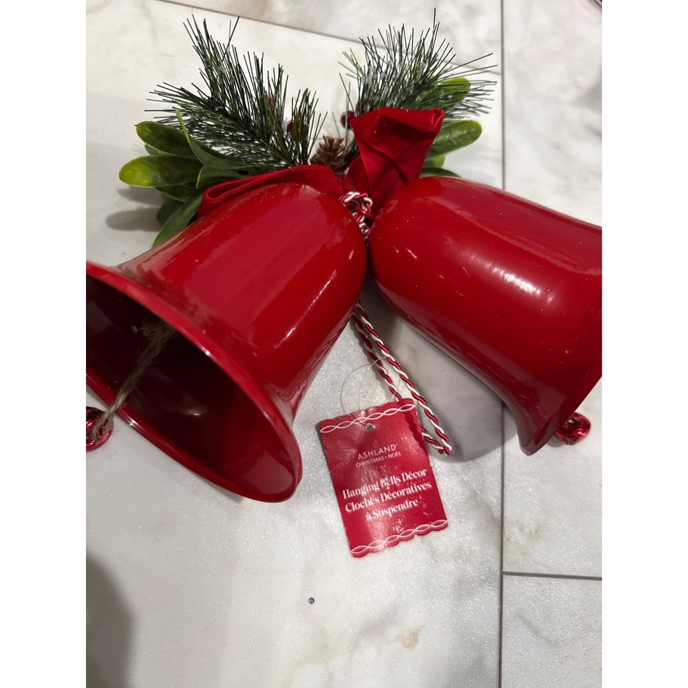 Ashland Christmas Noel Red Hanging Bells Decor Velvet Bow Pine Berries 791346